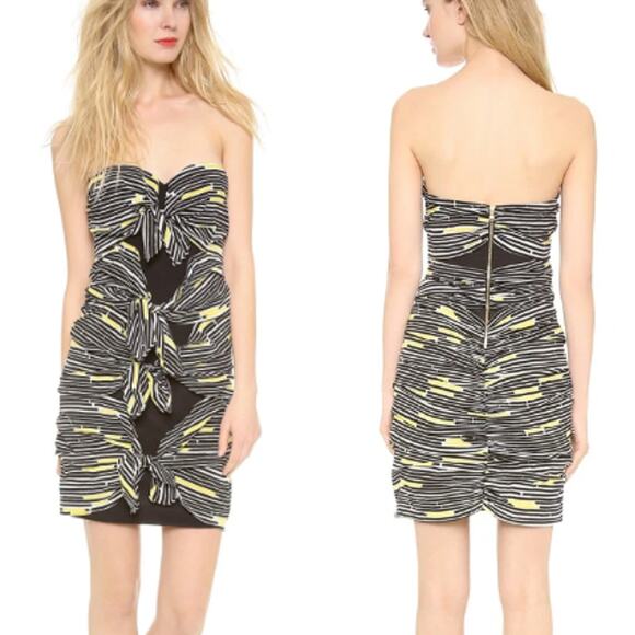 Veronica Beard Traffic Stripe Strapless Bodycon Mini Dress White/Black/Yellow 4